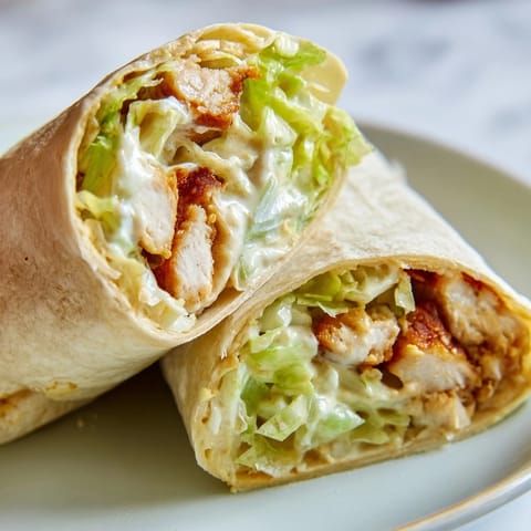Honey mustard chicken wrap in a soft tortilla, filled with tender chicken, crisp lettuce, and tangy honey-mustard dressing.