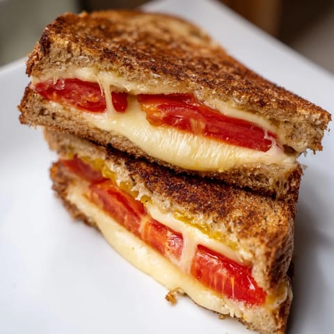 Golden, melted pepper jack cheese oozes from a Pepper Jack & Tomato Grilled Cheese sandwich, layered with juicy tomato slices on buttery jalapeño bread.  
