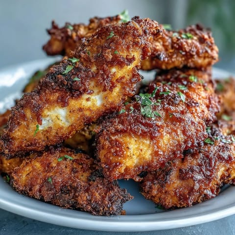Freshly fried Crispy Turmeric Chicken Tenders served on a platter with lemon wedges for a zesty kick.