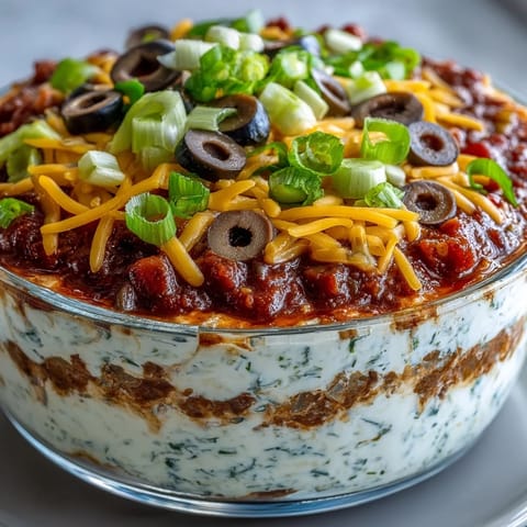 The 4-Way Layered Dip is plated with crisp tortilla chips, highlighting its chunky salsa and melted cheddar on a rustic wooden table.