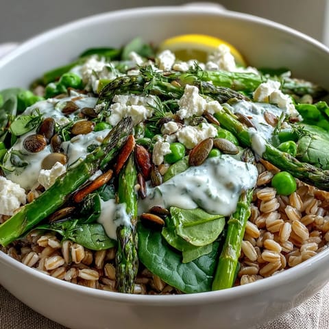 This overhead view of the Spring Green Bowl shows vibrant green beans and spinach on grains, ready for a wholesome dinner.