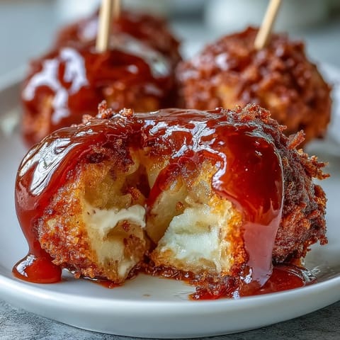 Bite-sized candy apple pieces on toothpicks, coated in glossy red candy for a sweet, crunchy treat.