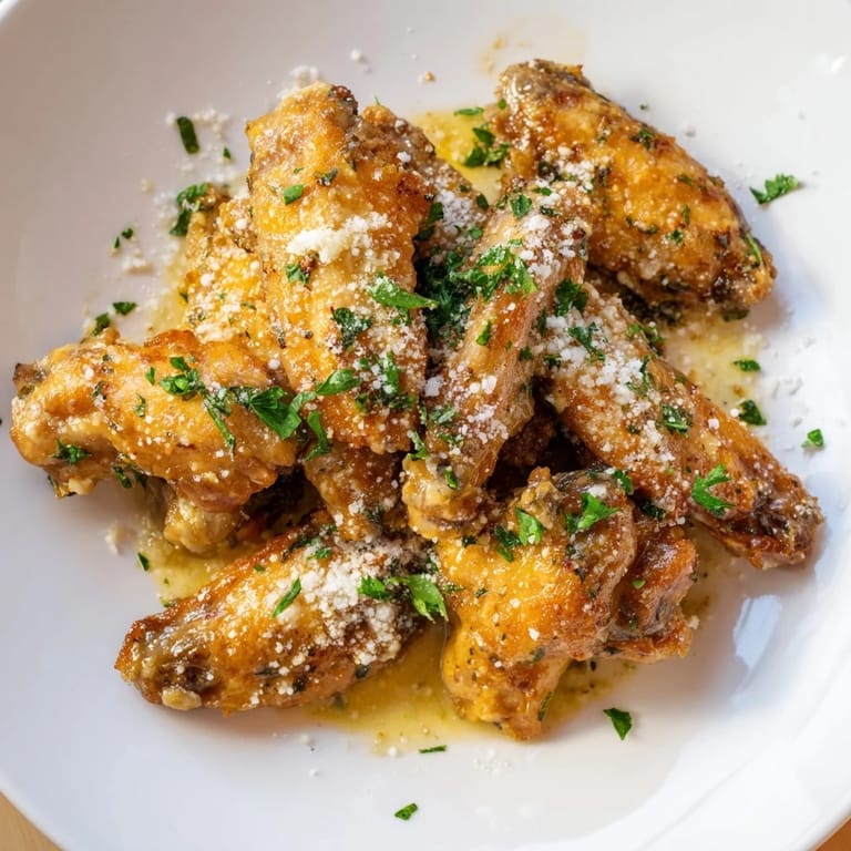 Close-up of savory Garlic Parmesan Wings, perfectly baked, rich with Parmesan cheese and flavor.