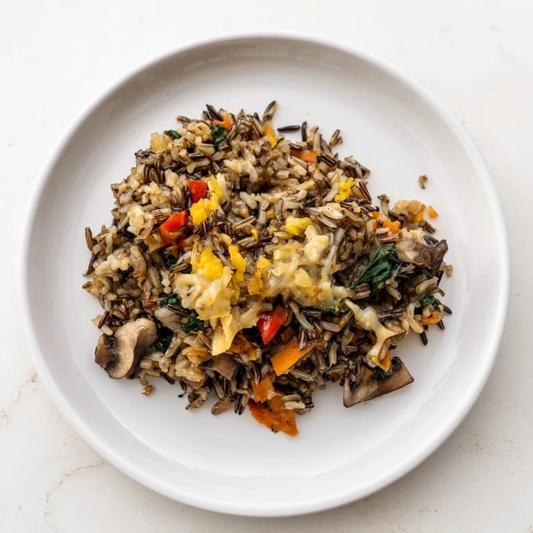Golden-brown Wild Rice Casserole, baked to perfection, offers a comforting aroma with herbs and savory broth.
