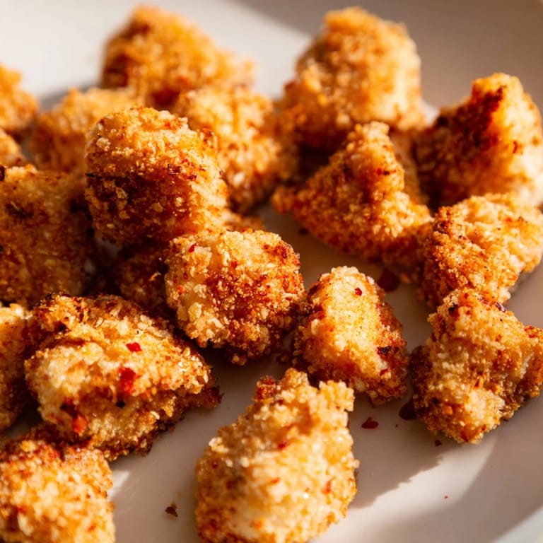 Tender and juicy inside, this homemade popcorn chicken is coated in a flavorful, crispy breading.