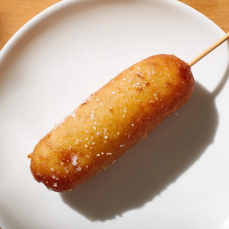 Homemade corn dogs, a delicious fair food treat, ready to be enjoyed hot off the fryer.