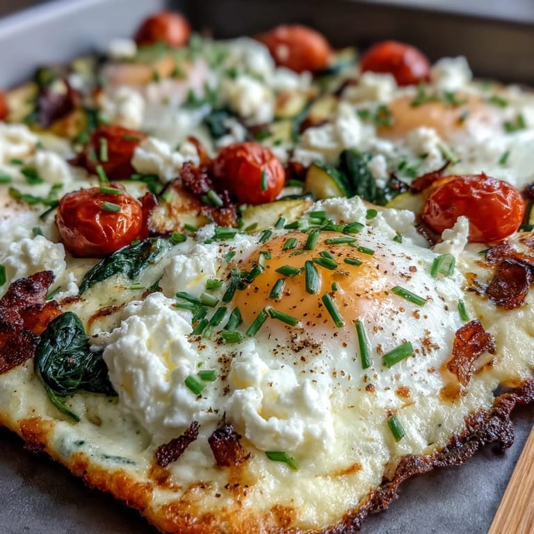 Oven-baked High-Protein Sheet Pan Eggs With Cottage Cheese and Veggies served warm, cut into neat squares for an easy weekly breakfast.