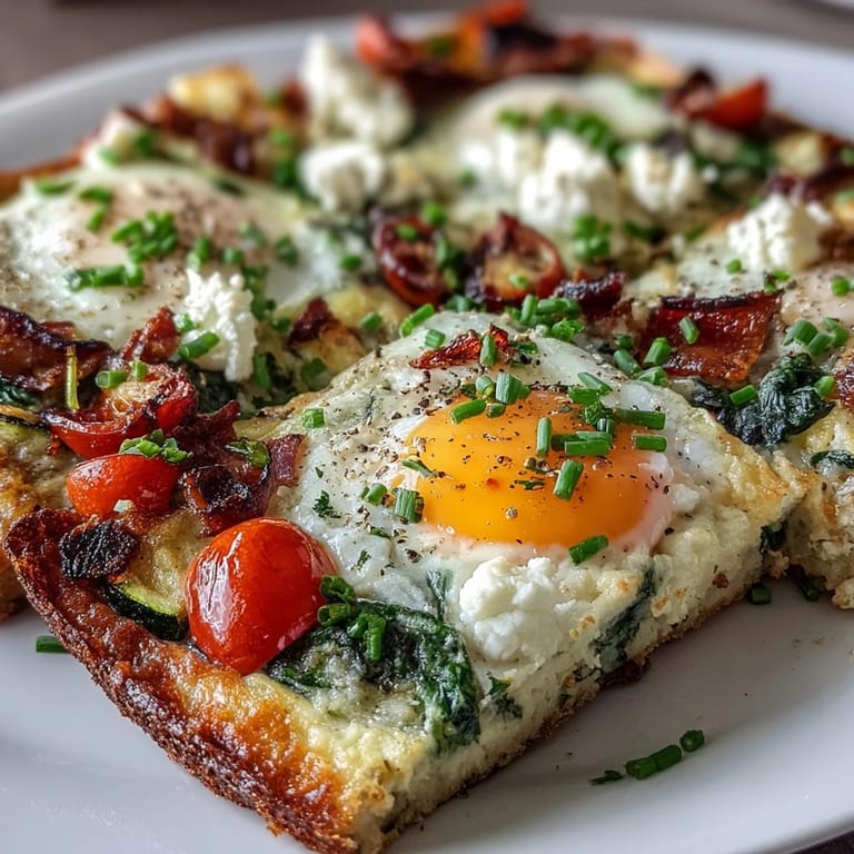 A high-protein breakfast slice featuring cottage cheese and vibrant veggies, ideal for meal prep and paired with whole-grain toast.