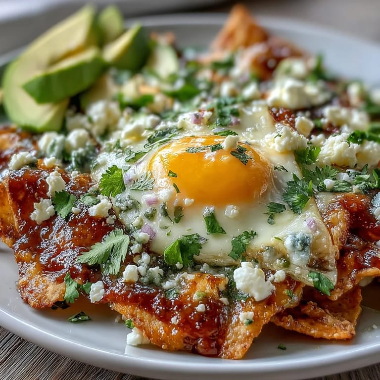 Two plates of homemade chilaquiles feature a perfectly sunny-side-up egg, creamy avocado slices, crumbled cheese, and a drizzle of sour cream.