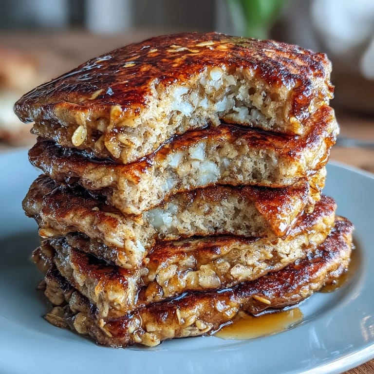 Ripe bananas and oats are blended into a smooth batter to create these fluffy, gluten-free pancakes, perfect for a healthy American breakfast.