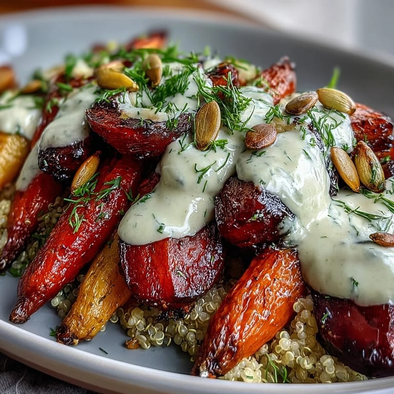 Wholesome Roasted Root Vegetable Bowl with tender roasted turnips and beets over quinoa, ready for a nourishing lunch.