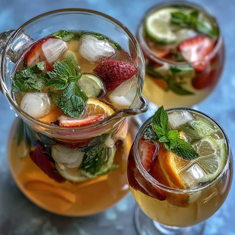 A refreshing non-alcoholic sangria featuring white grape juice, citrus wheels, and green grapes, perfect for spring celebrations.