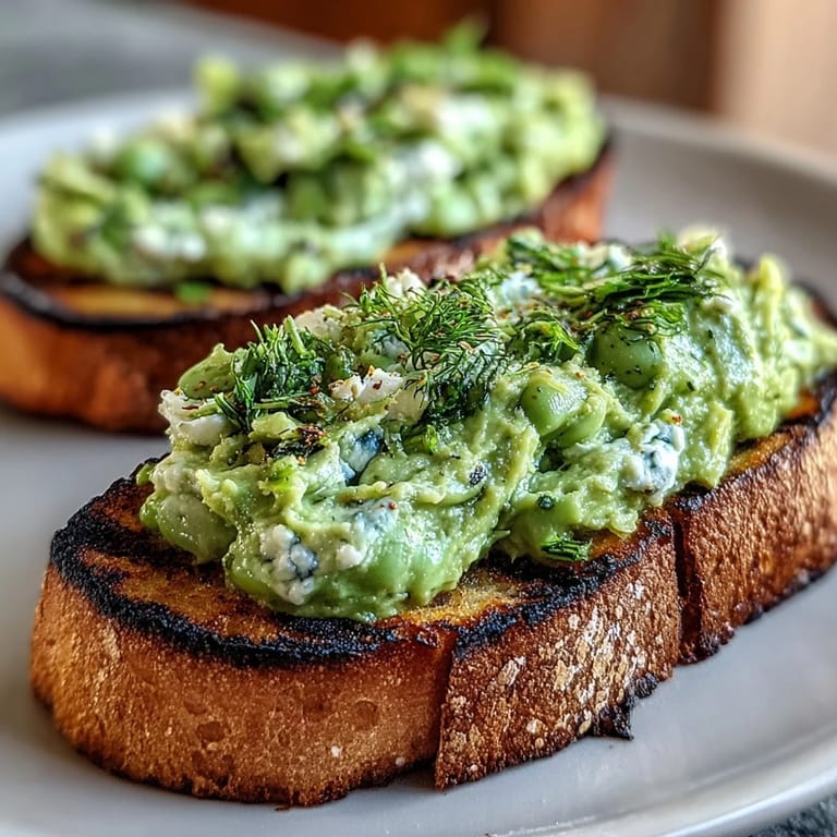 Delicious fava bean and mint bruschetta ready to serve as a delightful appetizer.