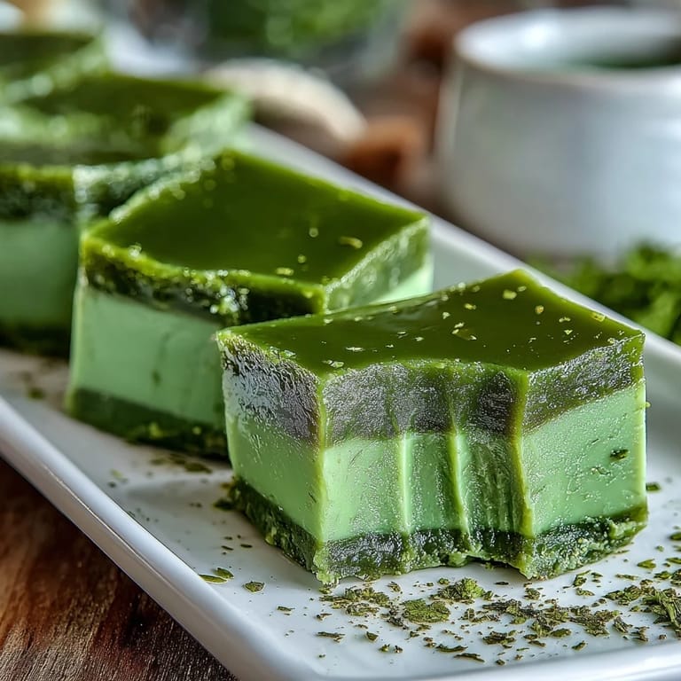 Beautiful Yokan with refreshing matcha layer, a delightful Japanese dessert treat.