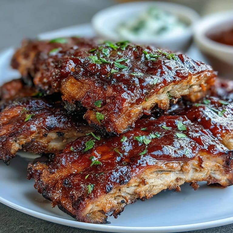 Tender pork ribs glazed with BBQ sauce, perfect for a dad's celebration feast.